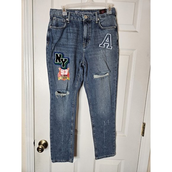 No Boundaries Womens JUNIORS Straight Jeans SIze 9 X 28 Patchwork Denim  NWT - Picture 1 of 7